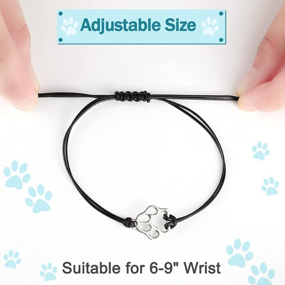 Stainless Steel Paw Print Adjustable Rope Bracelet - Picture 10 of 16